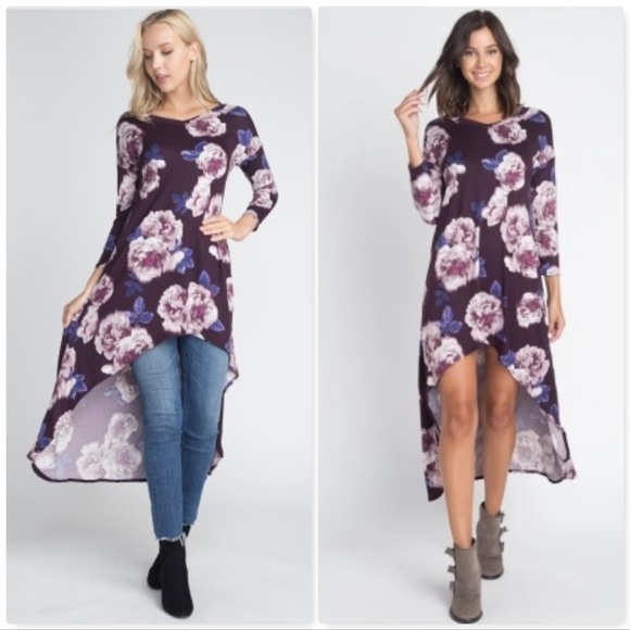 Tops - Plum floral hi low maxi tunic